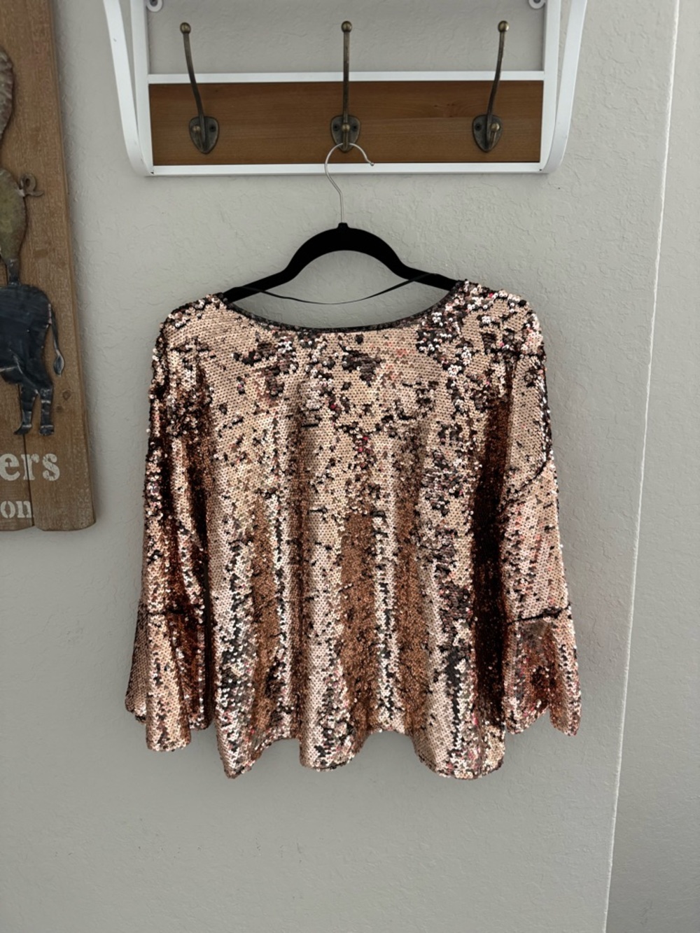 BOLD elements Rose Gold Sequin Ruffle-Sleeve Top - Picture 2 of 3